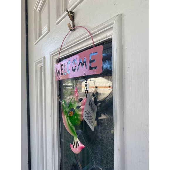 Metal Welcome Hummingbird Spring Wreath Sign Door Hanger Wall Art Decoration - Picture 2 of 4